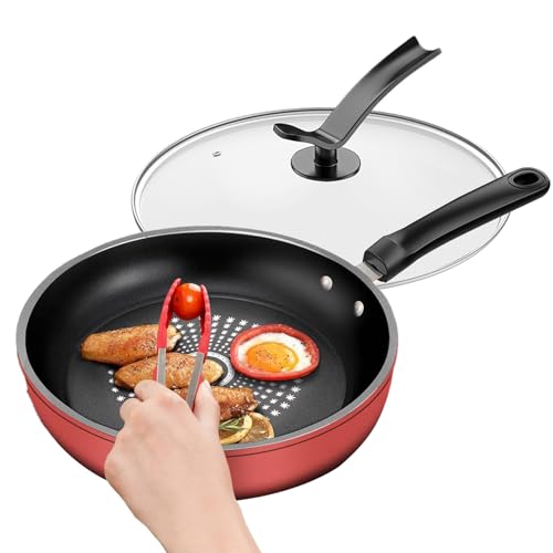 Genérico Sartén Antiadherente Para Filete | Utensilio De Cocina Con Tapa - Cómodo utensilio De Cocina De Mango Para Preparación De Cena, Desayuno, Bocadillos, Panqueques,