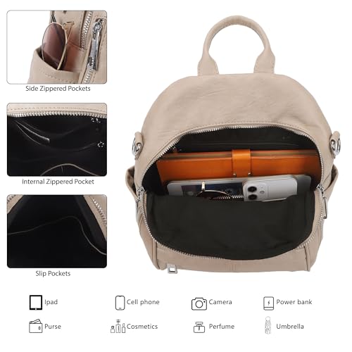 Image of Angel Kiss Small Backpack Purse for Women,Soft Vegan Leather Roomy Backpacks,Designer Ladies Shoulder Backpack Fashion Handbag with Removable Strap,Apricot