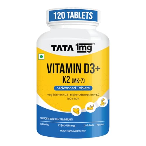 Tata 1mg Vitamin D3 + K2 (MK-7) | Supports Stronger Bones, Immuni...