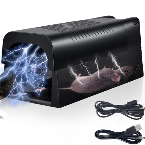 Trampa eléctrica mejorada para ratones, para interiores, para el hogar, alto voltaje mata ratones y ratas al instante, sin tacto, reutilizable, para interiores, para ático, cocina, garaje