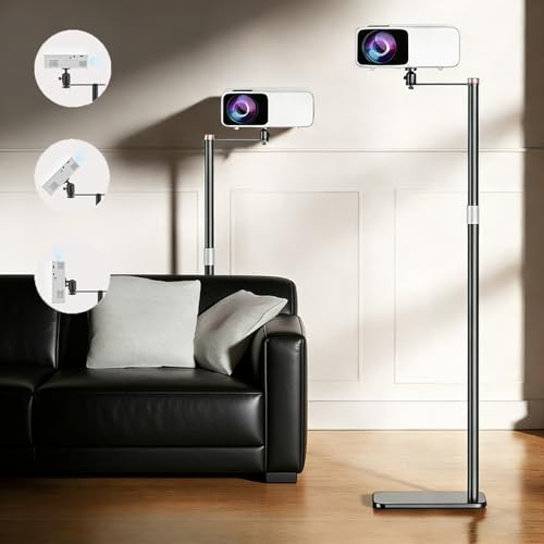Strixorn Metallischer Beamer Ständer, Beamer Halterung mit 360° Schwenkbarer, Sofa Gegen die Wand, Tragkraft bis zu 5kg, Höhenverstellbar 30–130 cm, Projector Stand für Zuhause, Büro & Outdoor