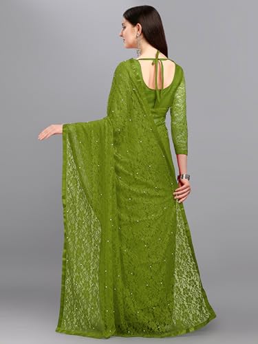 Image of LOROFY Women's Brasso Net Saree With Blouse