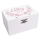 Personalized Flower Girl Pink and Gray Garland Jewelry Box Ballerina Musical Plays It's a Small World