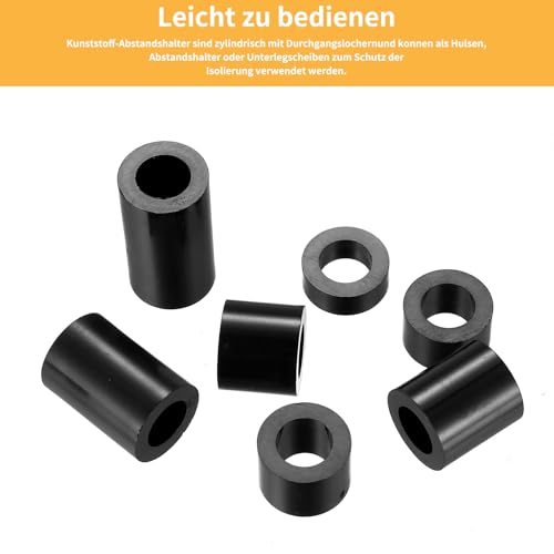 100 Stk Abstandshalter Kunststoff Distanzhülsen M6 M8, Runde Nylon Unterlegscheiben Unterlegplatten Kunststoff Distanzscheiben Sortiment, Isolierung Beilagscheiben für Schrauben(Schwarz)