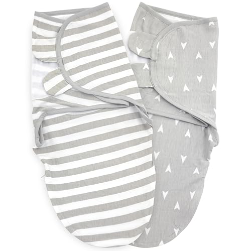 Image of Bublo Baby Swaddle Sleep Sack with Zipper - Swaddles for Newborns - 2 Pack Cotton Baby Swaddles for 0-3 Months - Infant Sleeping Swaddle Sack – Adjustable Swaddle Blanket Wrap (Grey Arrow)