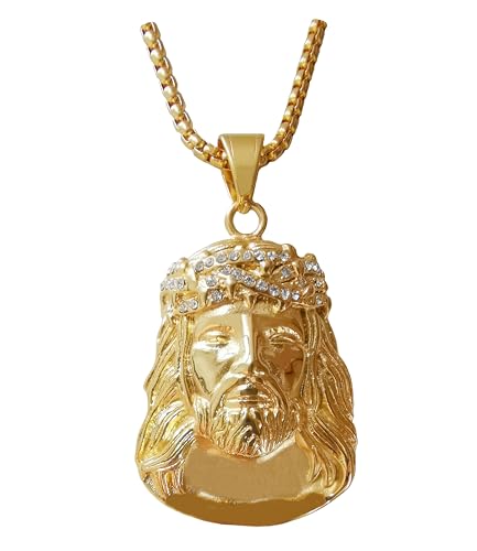 18K Gold-plated Jesus Christ Necklace for Men Women | Jesus Christ Pendant with Chain | Hip Hop Necklace 24‘’