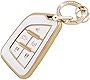 UHONSN for Cadillac Key Fob Cover Soft TPU Keys Shells Case Protector Keychain compatible with 2020 to 2022 Cadillac ATS CT5 CT6 XT4 XT5 XTS White Gold