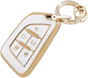 UHONSN for Cadillac Key Fob Cover Soft TPU Keys Shells Case Protector Keychain compatible with 2020 to 2022 Cadillac ATS CT5 CT6 XT4 XT5 XTS White Gold