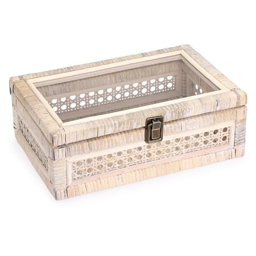 Hipiwe Decorative Storage Basket with Lid Handwoven Rattan Box, 11"x7.1"x4"