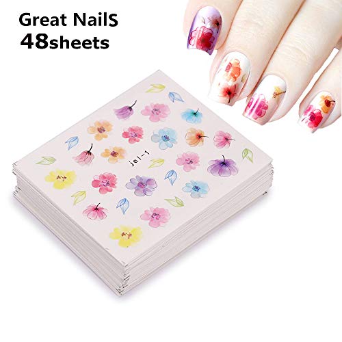 Nail Art Stickers For Women Finger Decorations Flowers Nail Decals 48 Sheets Beauty Accessories For Girls Flower Lip Leaf Feather Diamond Designs Kids Manicure Wraps Transfer Paper Sticker Tips Decor #TOP1