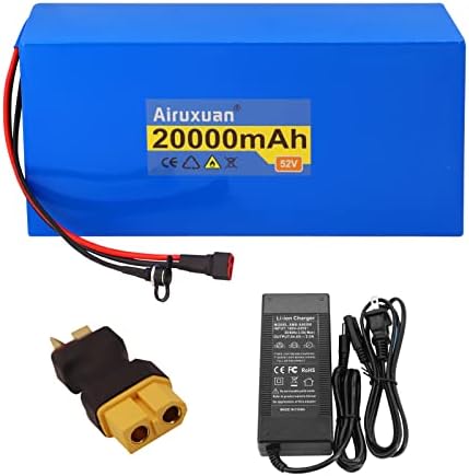 Airuxuan 52V Battery 52V Ebike Battery 20Ah Electric Bike Battery 52V Lithium Battery with 2A Charger, T-Plug, XT60 Connector and BMS for 250-1000W Electric Bicycles Motor