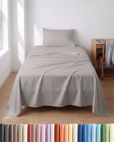 Image of Lightweight 3 Piece College Dorm Sheets Twin XL Size - Cooling Sheets for Hot Sleepers - Ultra-Soft, Breathable Bedding Set with 8-16 Inch Deep Pockets - 1 Flat & 1 Fitted & 1 Pillowcase - Light Grey