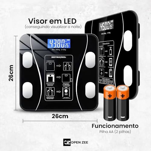 Balança Digital Bioimpedância Corporal Bluetooth de Vidro de 180 Kg Controle Completo da Sua Saúde c