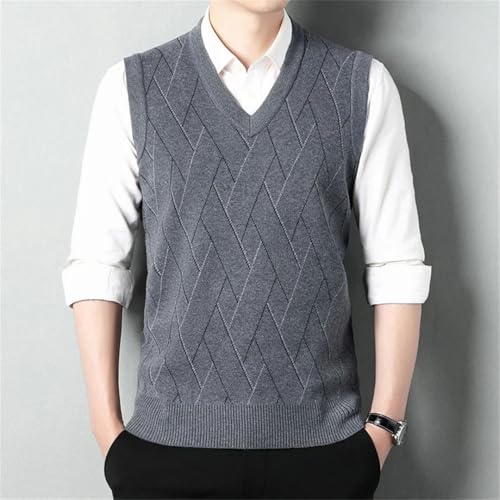 Men’S Thickened Striped V-Neck Knitted Sweater Vest Warm Casual Sleeveless Solid Color Pullover Tank Top3