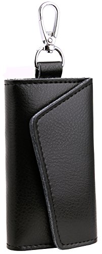 Heshe Fashion Leather Key Case Pure Color 6 Key Holder Keychain Key Ring (Black) #TOP1