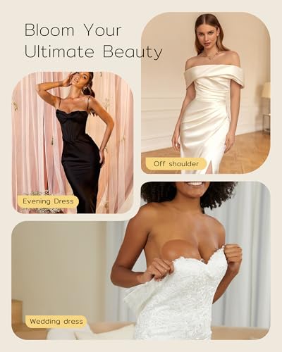 Niidor Strapless Sticky Bra Adhesive & Backless Silicone Invisible Bra for Low Cut Dresses Coffee
