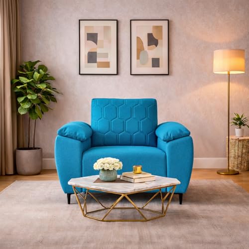Image of Centuary Sleepables Modena Premium Sofa|Classy Quilted Suede Fabric Upholstery|Fiber-Filled Back Cushion|Wide Plush Fibrefilled Armrests|Ergonomic Lumbar Support |Oasis Blue|3 Years Warranty