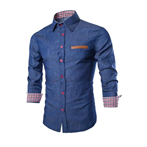 Tefamore-Hommes Chemise Décontracté élégant Slim Maillot à Manches Longues Casual Formal Tops (Large, A-Bleu)