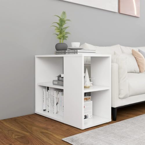 GeenYuu Mesa auxiliar blanca 60 x 30 x 50 cm, material de madera, cómoda estrecha con 2 estantes, estantería versátil para salón, dormitorio, oficina
