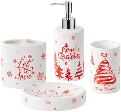 Christmas Bathroom Accessories Set, 4-Piece Ceramic Bathroom Acce...