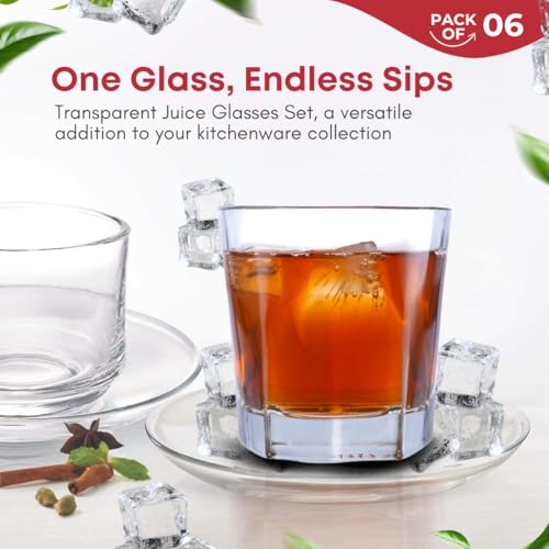 Image of Yera Desire Glass Tumbler | for Juice,Water,Cool Drinks | Mugs for Juice | 220ml, Set of 6, Transparent Clear Glass