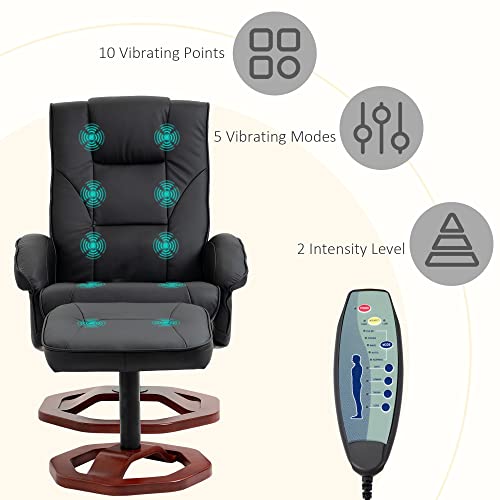 Homcom Massage Recliner Chair With Ottoman, Electric Faux Leather Recliner With 10 Vibration Points And 5 Massage Mode, Swivel Reclining Chair With Remote Control, Wood Base And Side Pocket, Black #TOP3