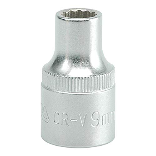 Image of Yato YT-1271 Bihexagonal Socket of Size 9mm & Length 38mm Suitable for 1 /2 inch drive Socket Wrench Set |DIN3121 CrV Chromium Satin Plated Steel|Socket Tool Box|Use: Mechanical Tools|Industrial tool inch