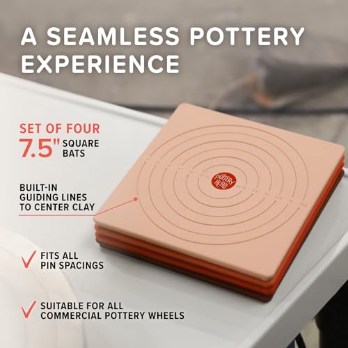 Pottery Head 7.5\" Pottery Wheel Bats – Set of 4 Square Bats with Guiding Lines – Universal Pottery Wheel Accessories & Clay Tools – Durable Ceramic Tools for Throwing – New & Improved Design - Thumbnail 2