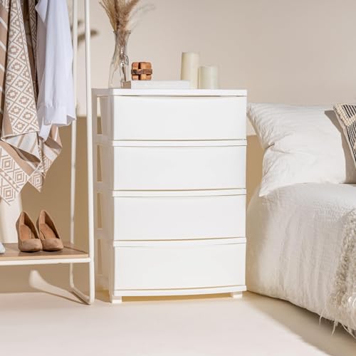 IRIS USA Plastic Drawer Storage Organizer, 4-Drawers, for Classroom Art Supplies Dresser Closet Bathroom Dorm Bedroom Laundry Room, Wide, White Frame with Matte White Front Panels thumbnail 2