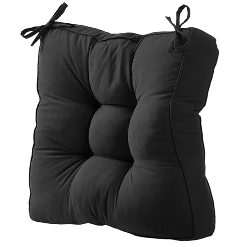 Warmiehomy Chair Cushions with Ties, 10cm Thicken Booster Cushions for Armchairs, Soft Seat Pads for Dining Chairs, Large Cushion for Chair, Elderly, Pregnancy & Post-Operative Adults, 50x50cm(Black)