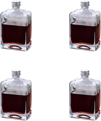AZIEBAY ガラスデカンタ 4個セット|蓋付き密封カラフェ|木製キャップ仕様|ワイン・ウィスキー・コールドブリュー・果実酒に最適|おしゃれなポータブルドリンクボトル|家庭用
