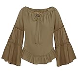 [Zeitloses Design]: Mit einem elastischen geraden Ausschnitt und Schnürdetails kann diese Bluse auch schulterfrei getragen werden. Die langen Glockenärmel und der gerüschte Saum schaffen eine lockere, romantische und schmeichelhafte Silhouette.