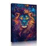 印象派スタイルのキャンバスプリント宇宙の背景アートワーク写真ホームオフィスレトロな壁の装飾のための神秘的なライオンキャンバスウォールアート20x28cmインナーフレーム