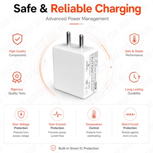 Image of SB 80W SuperVOOC Fast Charger with USB to Type C Cable | 7.3A Mobile Charger Adapter | Supports VOOC, Warp, Dash, Dart & Super Fast Charging | Compatible for OnePlus, Realme, Oppo Smartphones.