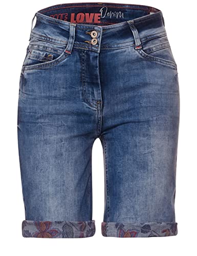 Cecil B375348 Pantaloncini in Jeans, Mid Blue