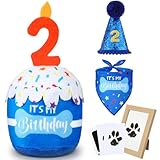 Cutecrop Dog 2nd Birthday Gifts Set, Dog Boy Girl Birthday Decorations, Blue Hat Bandana Squeaky Cake Toy Paw Print Kit for Small, Medium, Large Pets