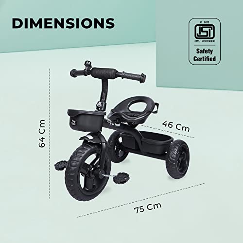 R for Rabbit Tiny Toes T10 Ace Tricycles for Kids of 1.5 to 5 Years Age EVA Wheels, Storage Basket & Seat Belt | Baby Trike Cycle for Upto 25 Kg Weight Boys & Girls (Black)