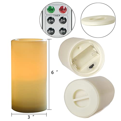 Image of 2 Waterproof Outdoor Flameless LED Pillar Candles with Remote Battery Operated Flickering Plastic Electric Decorative Light Set for Home Decor Garden Patio Decoration Party Wedding Supplies 3x6 Inches