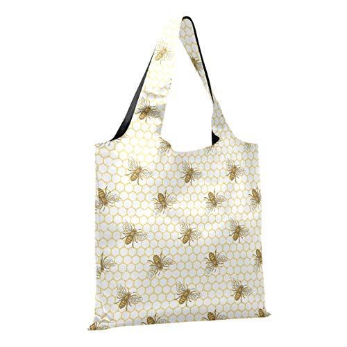 CaTaKu Bolsas de compras de abeja con forma de panal de abeja para insectos, plegable, grande, duradera, reutilizable, lavable, a granel, resistente al agua, nailon respetuoso con el medio ambiente