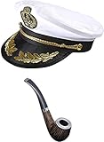 Panelize Kapitänsmütze Luxus Seemann Kappe Hut mit Tabak Pfeife Attrappe