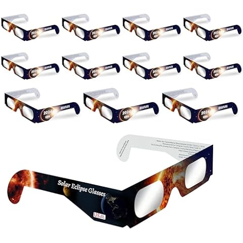 Begleri Solar Eclipse Glasses, 12 Pack CE and ISO 12312-2:2015(E) Standards Solar Eclipse Viewing Glasses Approved 2024 (Style:12 Pack ISO Solar Glasses) Cover