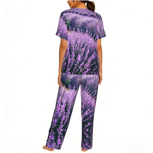 Pyjama court femme lavande violet en textile premium doux et fluide