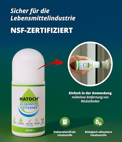 HATOCH® Klebereste Entferner (50ml) - Effektive & umweltfreundliche Reinigung für Glas, Kunststoff & mehr - ideal für schwer entfernbare Klebereste - hautschonend & NSF-zertifiziert - Made in Germany