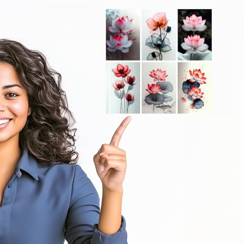Image of SiddArtify Lotus Flower Wall Art Poster Print Set - Botanical Floral Decor for Living Room Bedroom Office - Set of 2-4x6 Inch - Board (Pack of 6) - Sticker (Pack of 6)