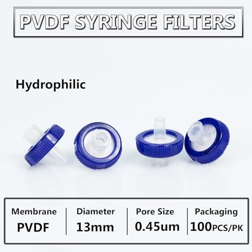 Image of Syringe Filters PVDF Hydrophilic Filtration 0.45um 13mm Membrane Diameter Lab PVDF Membrane Disc Non-Sterile by Labfil, Pack of 100