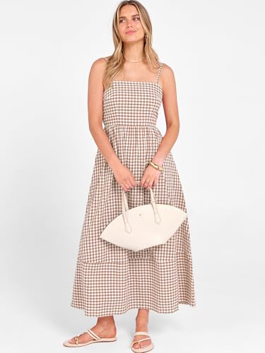 Image of Caracilia Womens Maxi Dresses Gingham Spaghetti Strap Back Smocked Flowy Long Sundress Summer Beach Vacation Clothes 2026