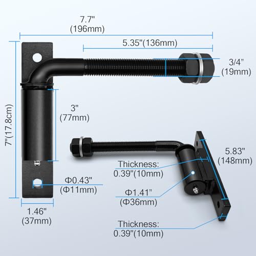 Image of Heavy Duty 3 /4 inch J-Bolt Gate Hinge, 7 Inch Adjustable Hinge, Supports Up to 1100 lbs, Weld-On Design for Wooden & Metal Gates, Farm Fence, Driveway Use (2 Pack)