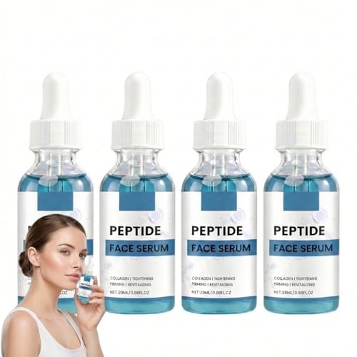 Sérum facial reafirmante con péptidos de cobre y antiarrugas, sérum antienvejecimiento con colágeno, crema hidratante antiedad con péptidos, crema reafirmante hidratante loción facial calmante (4PCS)