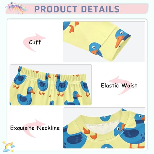 Pajama Sets Long Sleeve Blue Ducks on Yellow Soft Comfy Sleepwear 2 Piece PJS 3-8T4