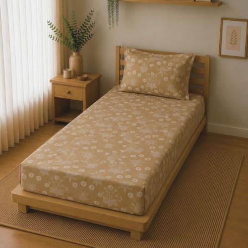 Image of Linen Home Cotton Percale Fitted Bedsheet Set SingleXL Size Light Brown